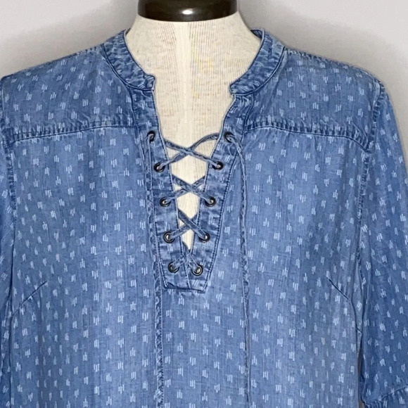 Philosophy Tencel Popover Lace Up Shirt Dress in Raindrop Print - Medium - Picture 2 of 7
